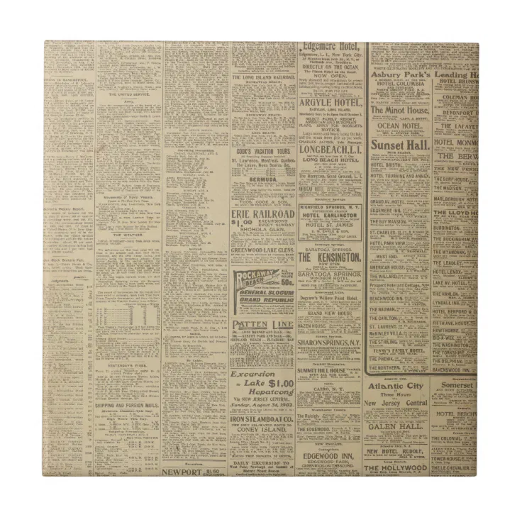 Vintage Newspaper background Ceramic Tile | Zazzle