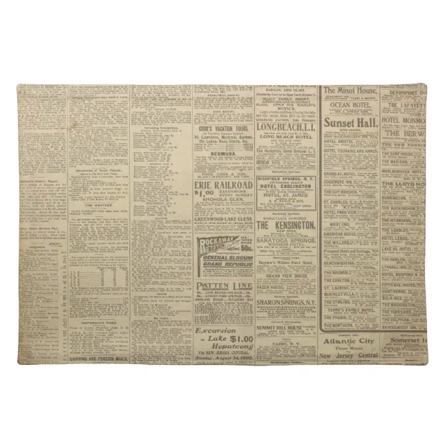 Vintage Newspaper background Placemat Zazzle