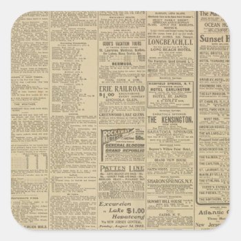 Vintage Newspaper Background Square Sticker by BackgroundArt at Zazzle