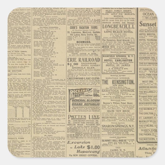 Vintage Newspaper background Square Sticker (Front)