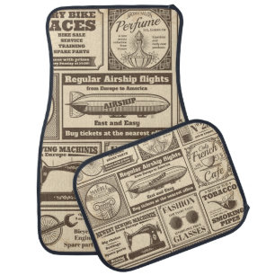 Vintage newspaper banners and advertising labels v car floor mat