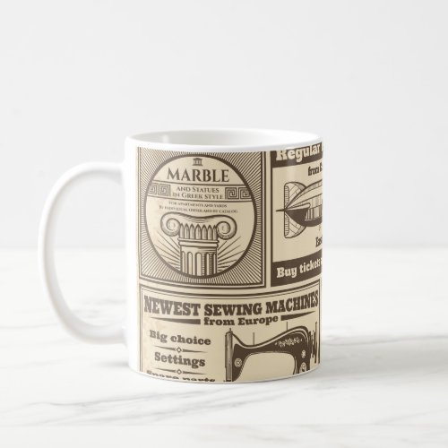 Vintage newspaper banners and advertising labels v coffee mug