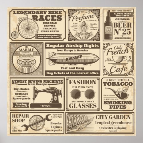 Vintage newspaper banners and advertising labels v poster