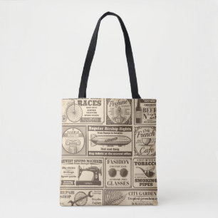 Vintage newspaper banners and advertising labels v tote bag