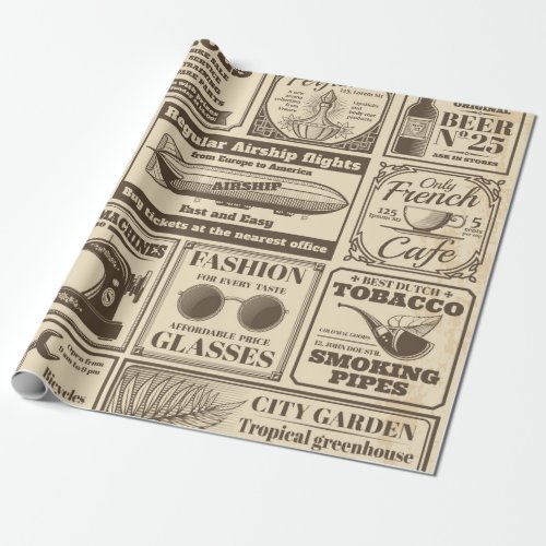 Vintage newspaper banners and advertising labels v wrapping paper
