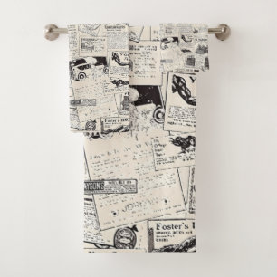 Vintage Newspaper Bath Towel Set