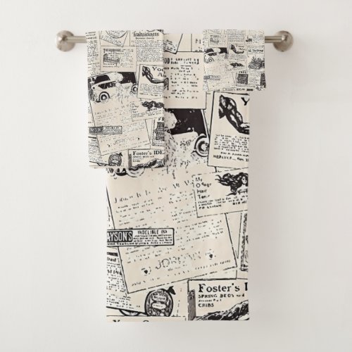 Vintage Newspaper  Bath Towel Set