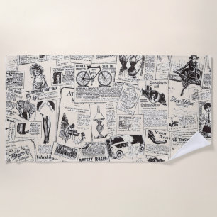 Vintage Newspaper Beach Towel