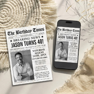 Vintage Newspaper Birthday Invite, Custom Photo Holiday Card