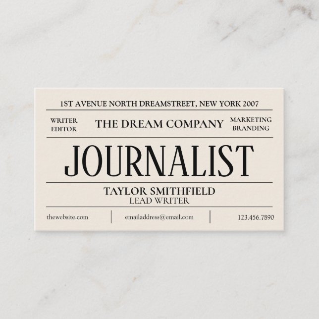 Vintage Newspaper Business Card (Front)