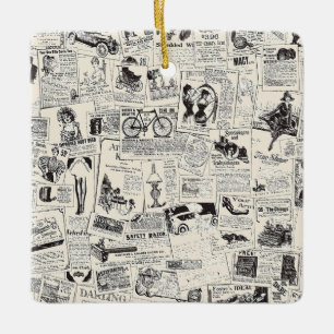 Vintage Newspaper Ceramic Ornament