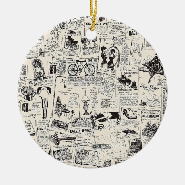 Vintage Newspaper   Ceramic Ornament (Front)