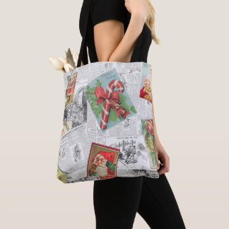 Vintage Newspaper Christmas Card Collage Tote Bag