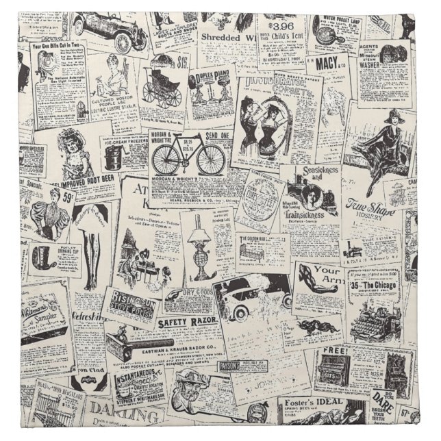 Vintage Newspaper   Cloth Napkin (Front)