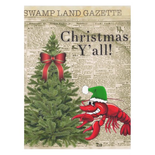 Vintage Newspaper Crawfish Christmas Yall  Tablecloth