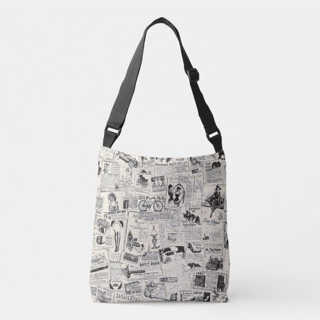 Vintage Newspaper   Crossbody Bag (Front)