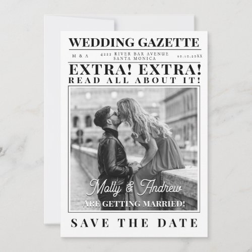 Vintage Newspaper Custom Photo Save the Date Invitation