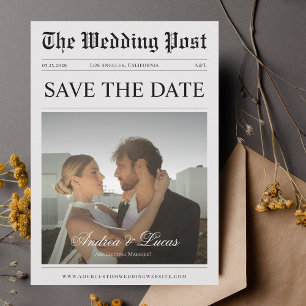 Vintage Newspaper Custom Photo Save the Date Invitation