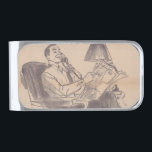 Vintage Newspaper Dad Money Clip<br><div class="desc">After a long day at the office doing manly-man work, there's nothing like relaxing in your favorite chair, talking on the corded phone and reading a newspaper. At least, that's what this vintage newspaper drawing would have you believe. This design features the original Mad Man. You can only imagine that,...</div>