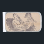 Vintage Newspaper Dad Money Clip<br><div class="desc">After a long day at the office doing manly-man work, there's nothing like relaxing in your favorite chair, talking on the corded phone and reading a newspaper. At least, that's what this vintage newspaper drawing would have you believe. This design features the original Mad Man. You can only imagine that,...</div>