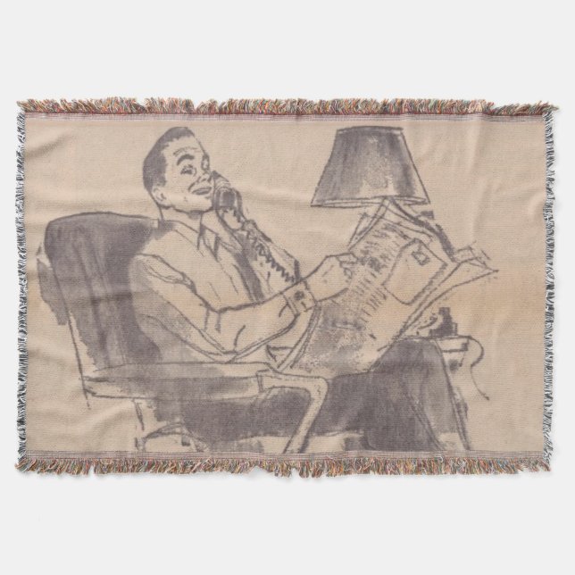 Vintage Newspaper Dad Throw Blanket (Front)