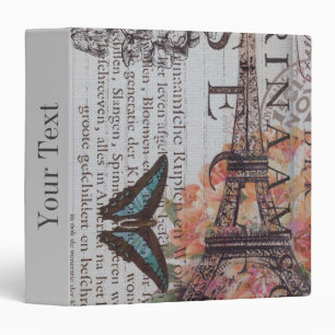vintage newspaper decoupage eiffel tower Paris 3 Ring Binder