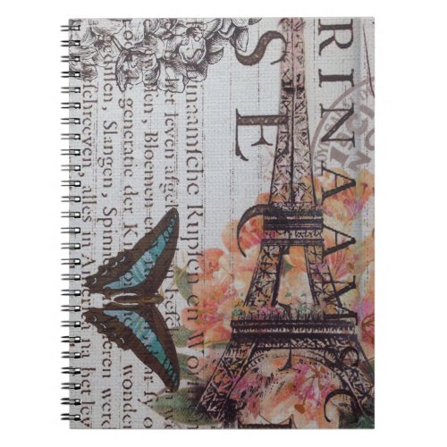 vintage newspaper decoupage eiffel tower Paris Notebook