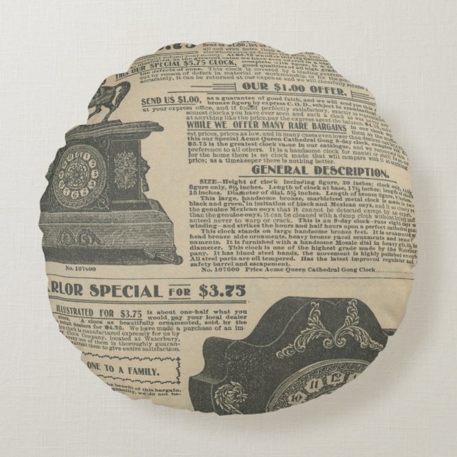 Vintage Newspaper design Round Pillow (Front)
