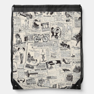 Vintage Newspaper   Drawstring Bag