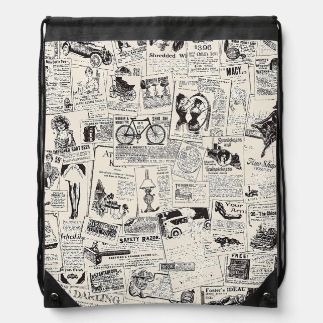 Vintage Newspaper   Drawstring Bag (Front)