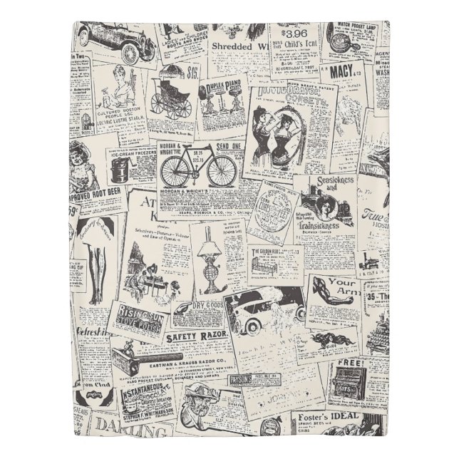 Vintage Newspaper   Duvet Cover (Front)