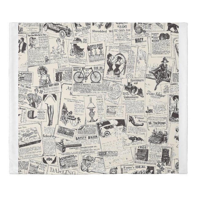 Vintage Newspaper  Duvet Cover (Front)