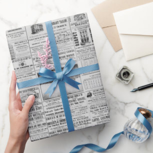 Vintage Newspaper Ephemera Wrapping Paper