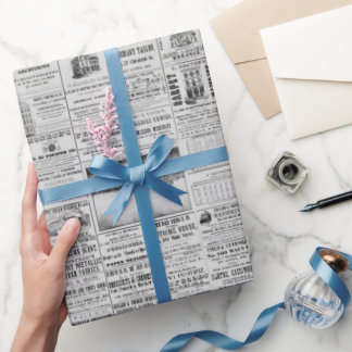 Vintage Newspaper Ephemera Wrapping Paper