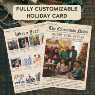 Vintage Newspaper Family Christmas Photo Collage Holiday Card