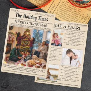 Vintage Newspaper Family Christmas Year in Review Holiday Card