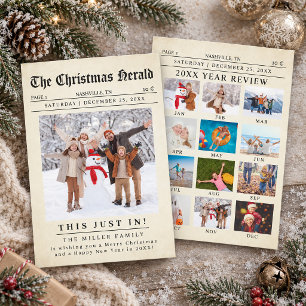 Vintage Newspaper Family Photo Collage Christmas Card