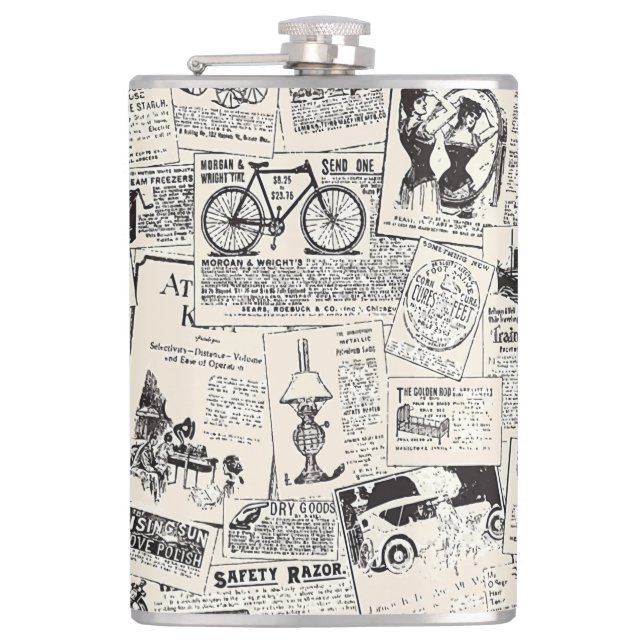 Vintage Newspaper   Flask (Front)