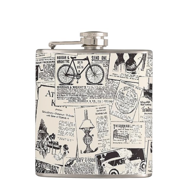 Vintage Newspaper   Flask (Front)