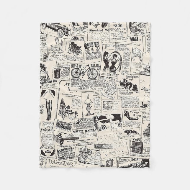 Vintage Newspaper   Fleece Blanket (Front)