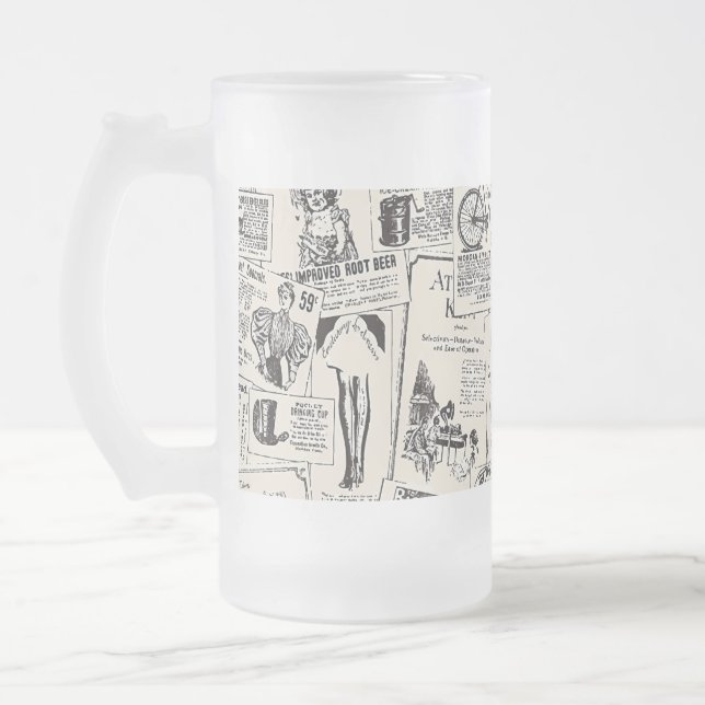 Vintage Newspaper  Frosted Glass Beer Mug (Left)