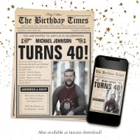 Vintage Newspaper Fun Custom Photo 40th Birthday