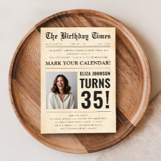 Vintage Newspaper Fun Photo 35th Birthday Party Invitation