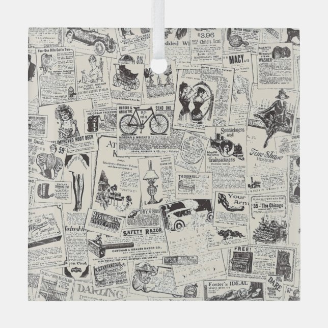 Vintage Newspaper   Glass Ornament (Front)