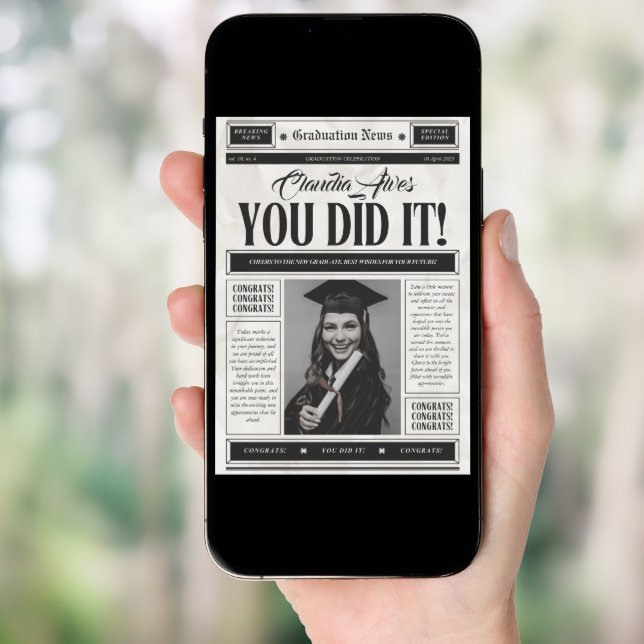 Vintage Newspaper Graduation Announcement Card (Front Digital)