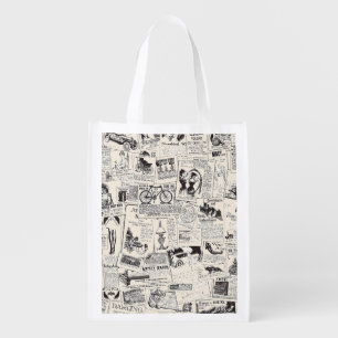 Vintage Newspaper   Grocery Bag