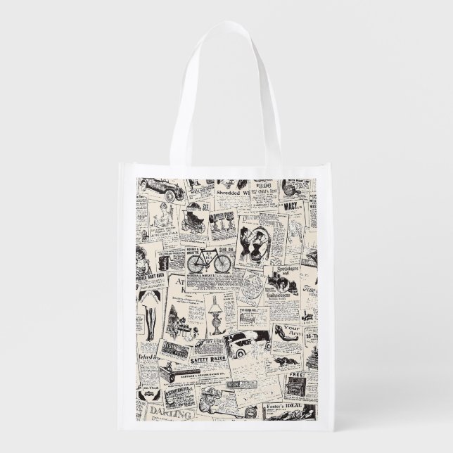 Vintage Newspaper   Grocery Bag (Front)