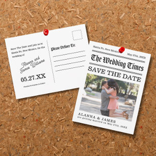 Vintage Newspaper Headline Photo Save the Date Postcard