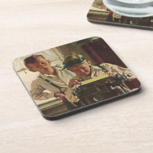 Vintage Newspaper Journalists, Writers Typewriter Beverage Coaster