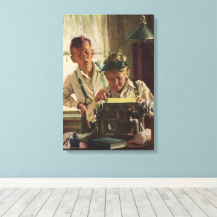 Vintage Newspaper Journalists, Writers Typewriter Canvas Print